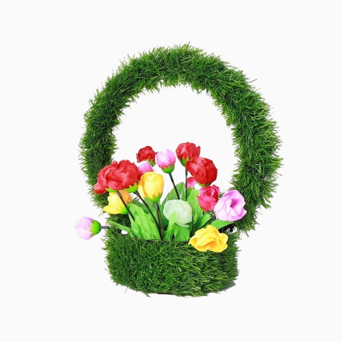 IMG-20260122-WA0075 Artificial Moss Basket with Colorful Silk Peonies – Decorative Floral Tabletop Arrangement - Image 1