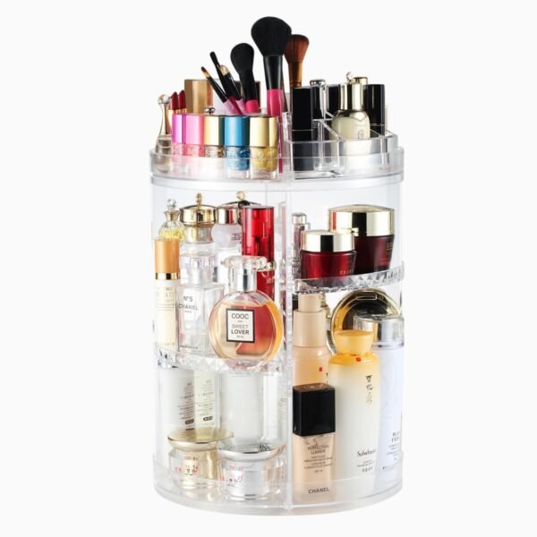 360° Rotating Acrylic Makeup Organizer – Large Capacity Adjustable Cosmetic Storage Carousel