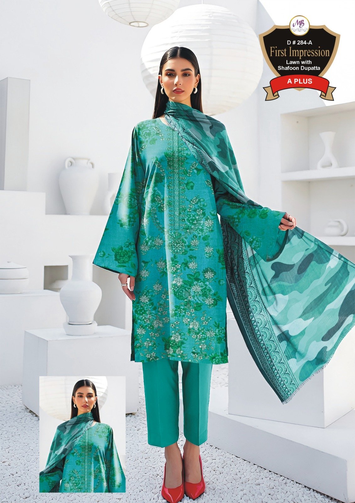 WhatsApp Image 2026-07-16 at 7.34.16 PM (1) Women's Premium 3 Piece Printed Lawn Suit with Chiffon Dupatta | Unstitched Summer Collection - Image 1
