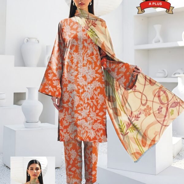 Women's Premium 3 Piece Printed Lawn Suit with Chiffon Dupatta | Unstitched Summer Collection