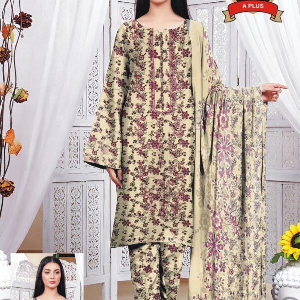 Alejazz Premium 3 Piece Printed Lawn Suit with Chiffon Dupatta | Unstitched Summer Collection