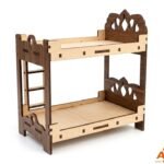 Wooden Doll Bed Toy for Girls – Miniature Bunk Bed Dollhouse Furniture Set