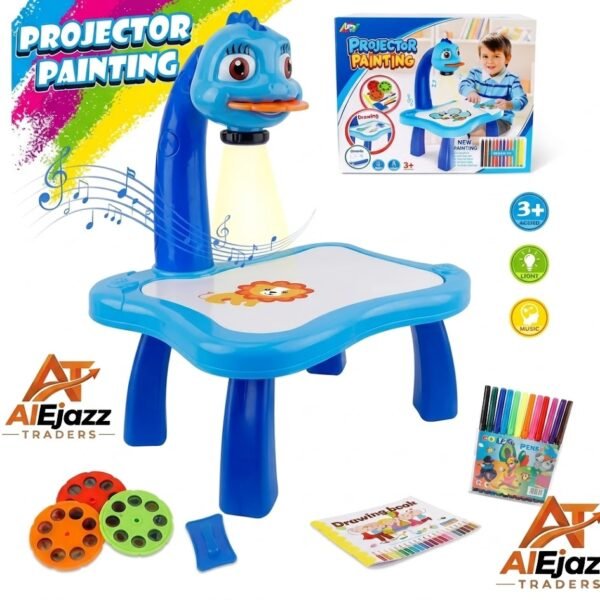 Kids Projection Drawing Board Desk – LED Art Drawing Projector Table Toy with Music & Markers